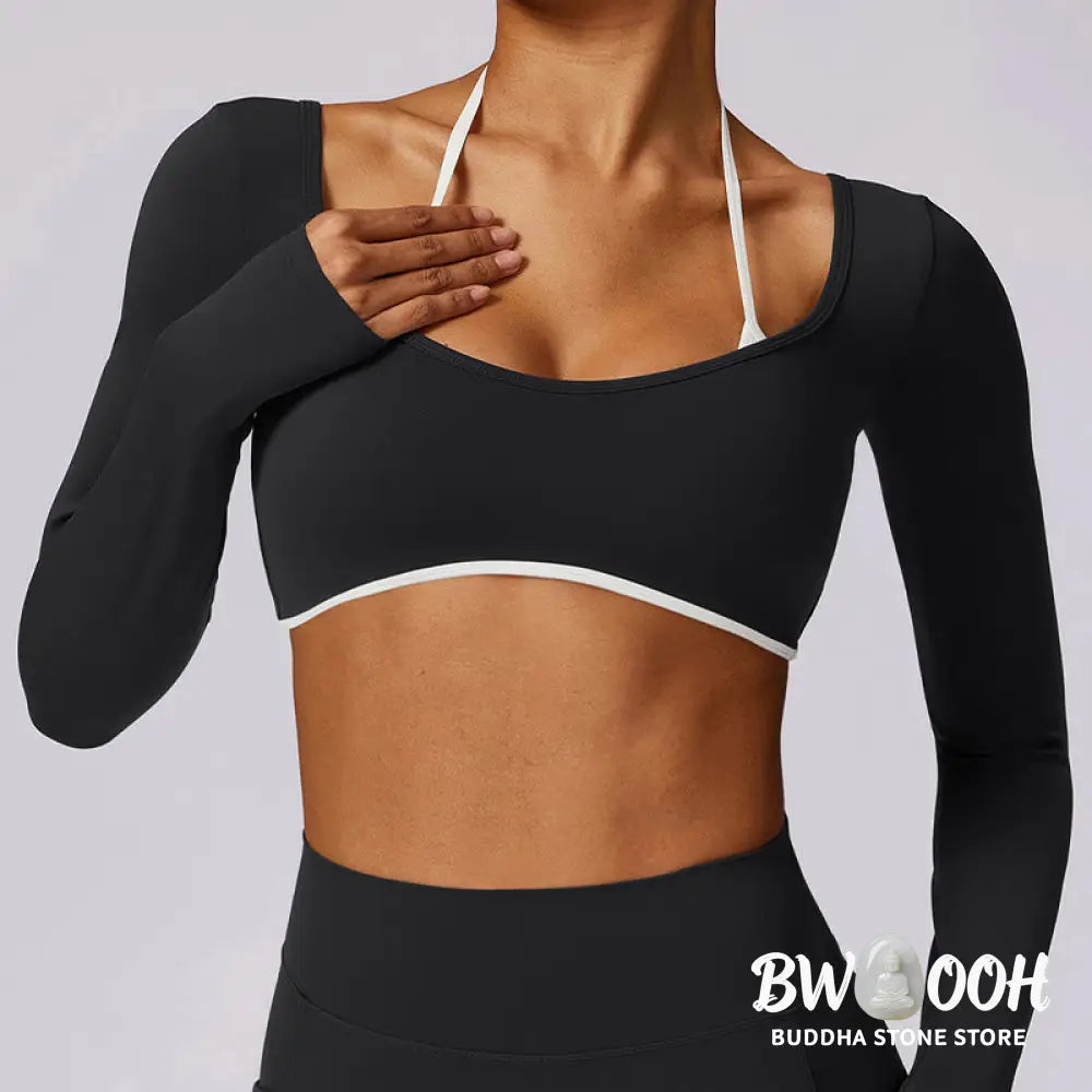 BWOOOH lotus print yoga leggings - Solid Color Halter Neck Bra Long Sleeve 