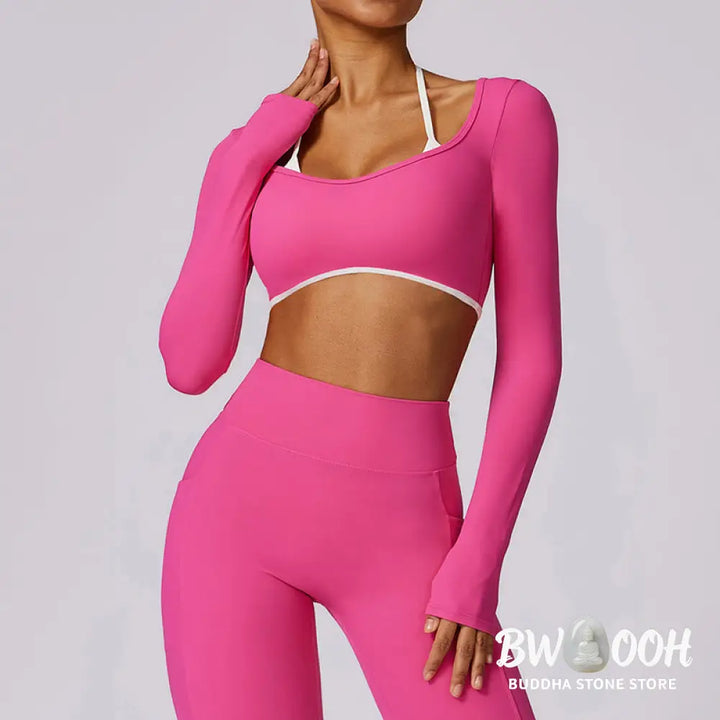 BWOOOH lotus print yoga leggings - Solid Color Halter Neck Bra Long Sleeve 