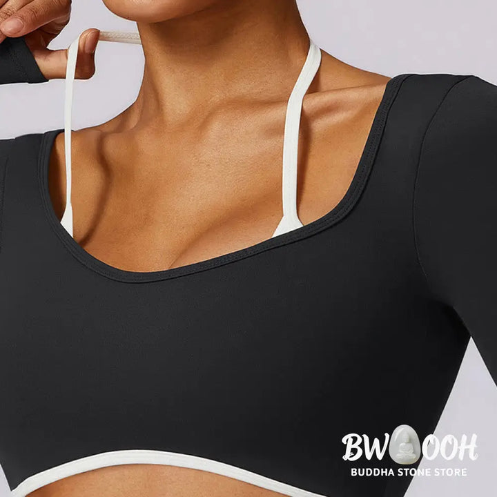 BWOOOH lotus print yoga leggings - Solid Color Halter Neck Bra Long Sleeve 