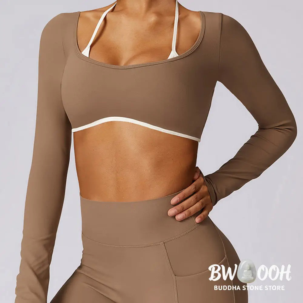 BWOOOH lotus print yoga leggings - Solid Color Halter Neck Bra Long Sleeve 