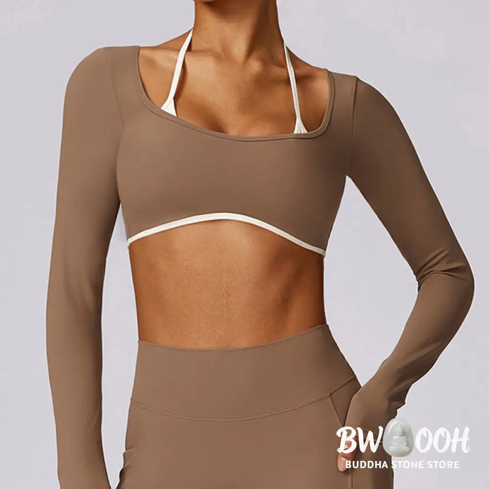 BWOOOH lotus print yoga leggings - Solid Color Halter Neck Bra Long Sleeve 