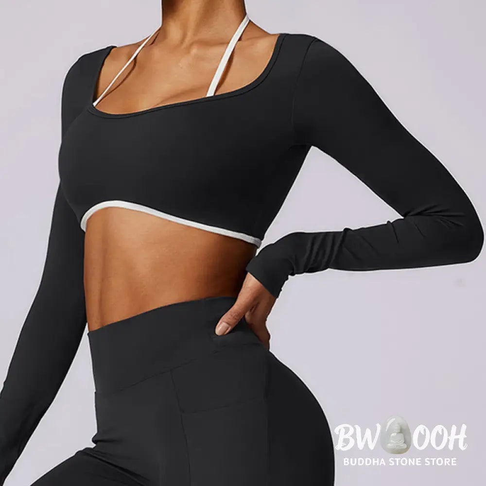 BWOOOH lotus print yoga leggings - Solid Color Halter Neck Bra Long Sleeve 