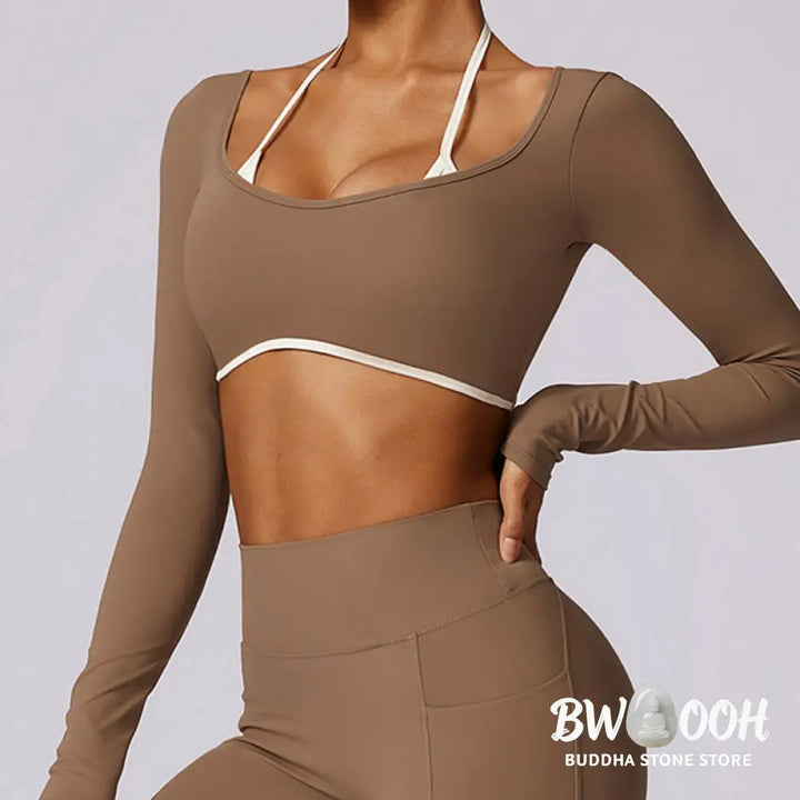 BWOOOH lotus print yoga leggings - Solid Color Halter Neck Bra Long Sleeve 