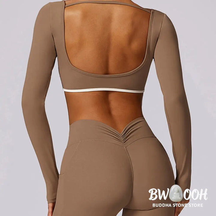 BWOOOH lotus print yoga leggings - Solid Color Halter Neck Bra Long Sleeve 