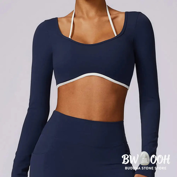 BWOOOH lotus print yoga leggings - Solid Color Halter Neck Bra Long Sleeve 