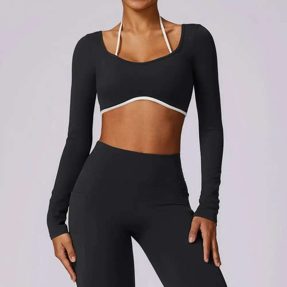 BWOOOH lotus print yoga leggings - Solid Color Halter Neck Bra Long Sleeve 