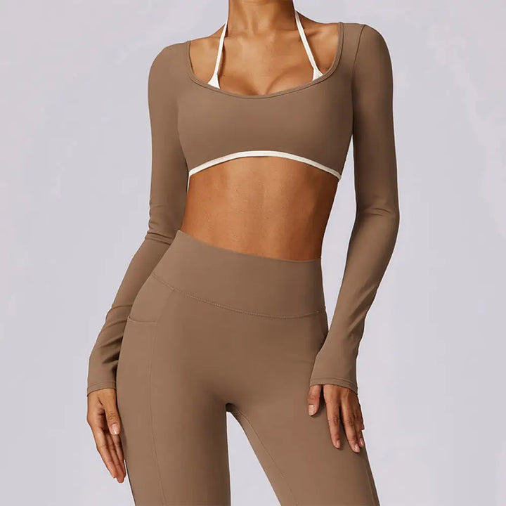 BWOOOH lotus print yoga leggings - Solid Color Halter Neck Bra Long Sleeve 