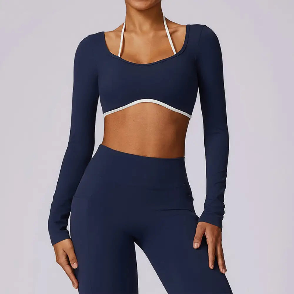 BWOOOH lotus print yoga leggings - Solid Color Halter Neck Bra Long Sleeve 