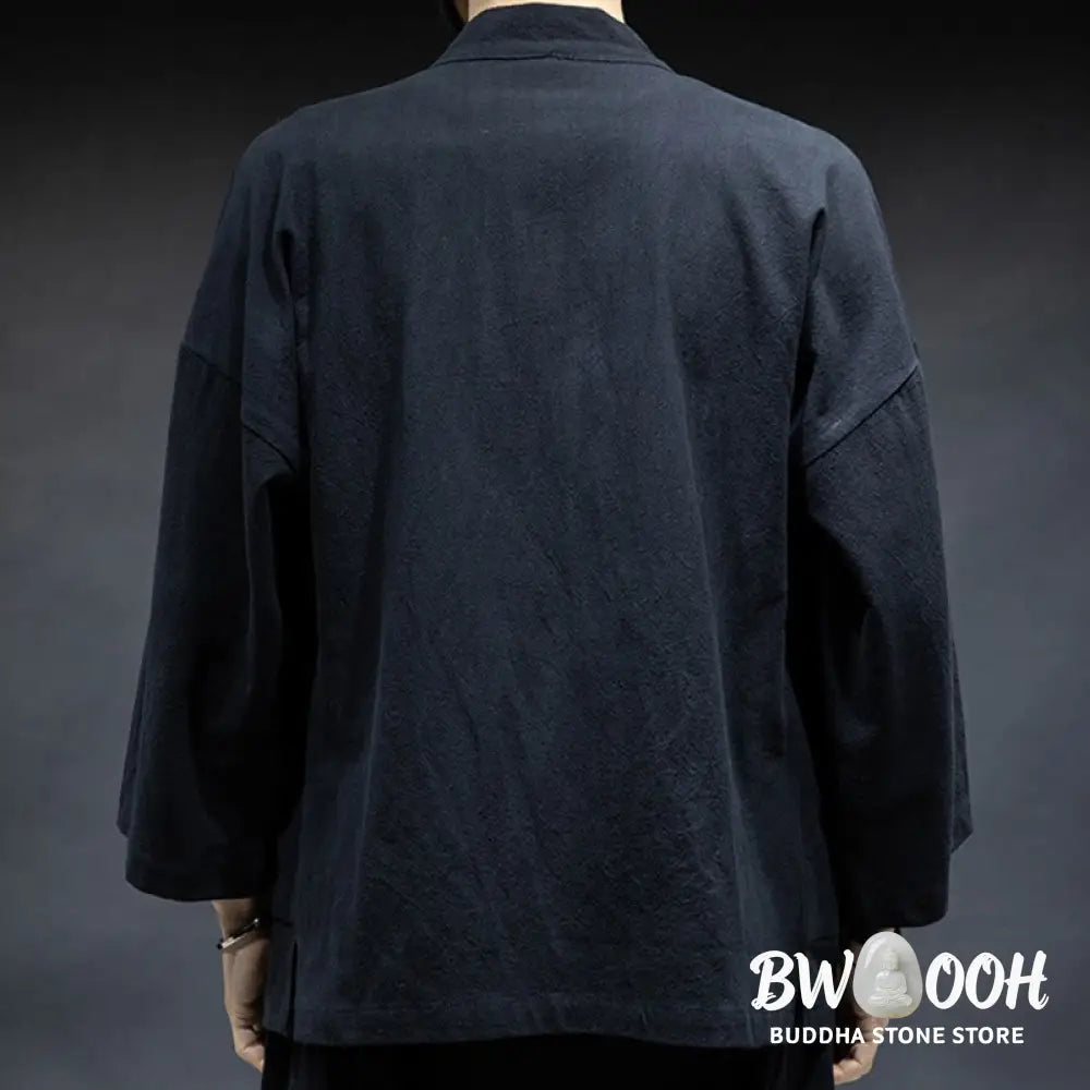 Buddha Stones Solid Color Lace-up Open Front Jacket Cotton Men’s Kimono - Men’s Kimono