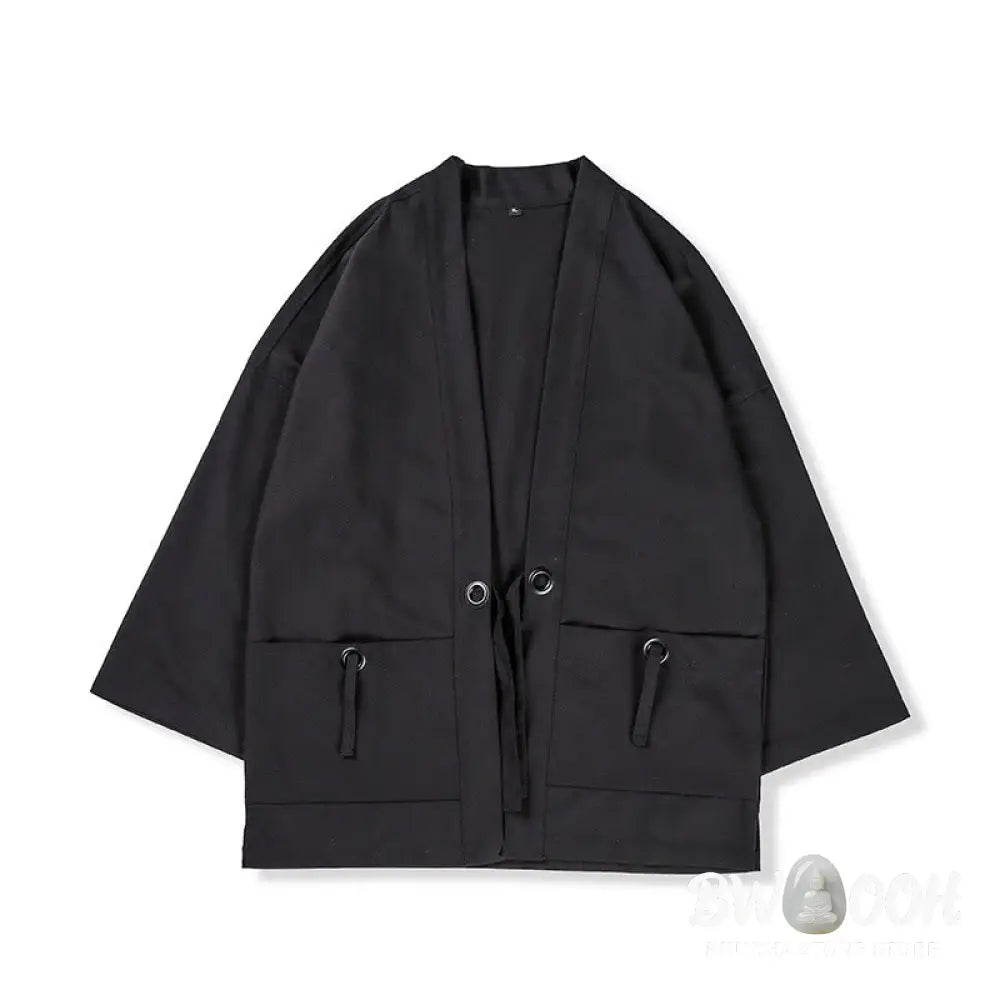 Buddha Stones Solid Color Lace-up Open Front Jacket Cotton Men’s Kimono - Men’s Kimono