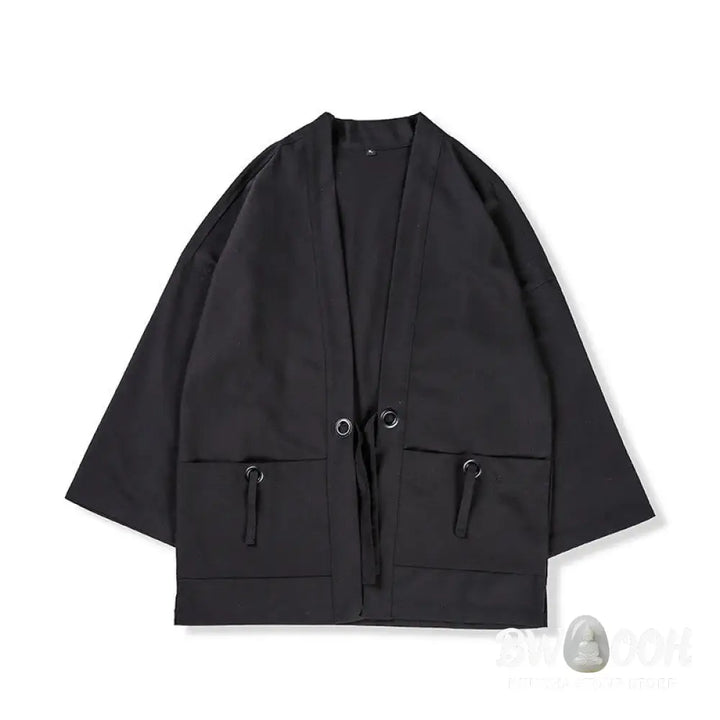 Buddha Stones Solid Color Lace-up Open Front Jacket Cotton Men’s Kimono - Men’s Kimono