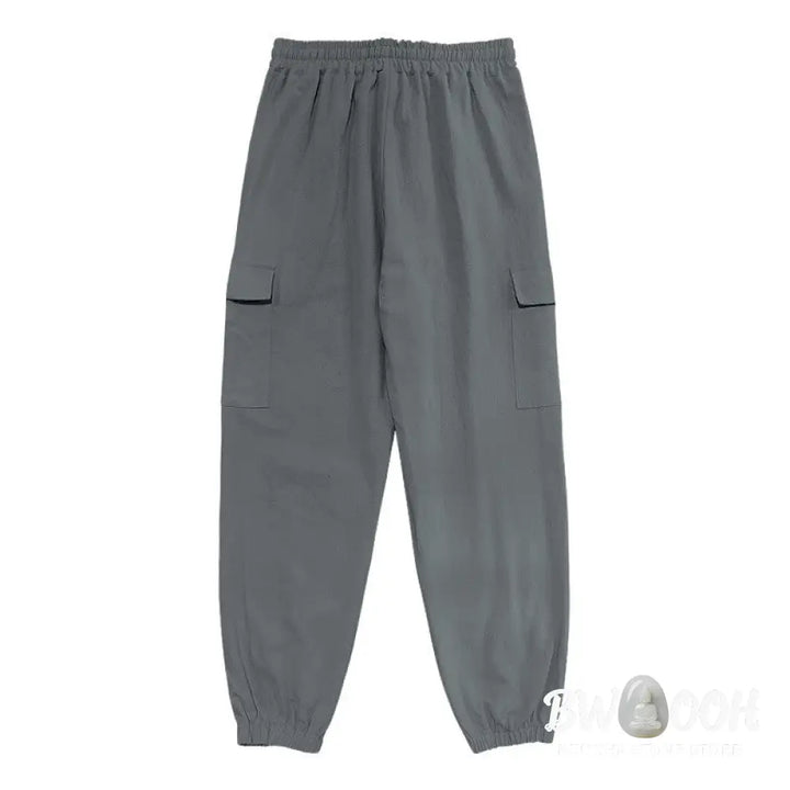 Buddha Stones Solid Color Linen Drawstring Men’s Cargo Pants With Pockets - Men’s Pants