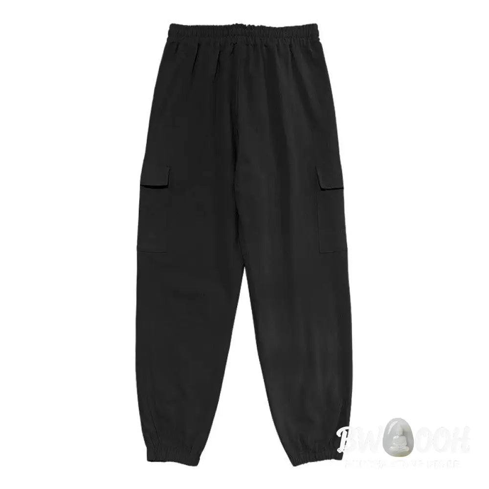 Buddha Stones Solid Color Linen Drawstring Men’s Cargo Pants With Pockets - Men’s Pants