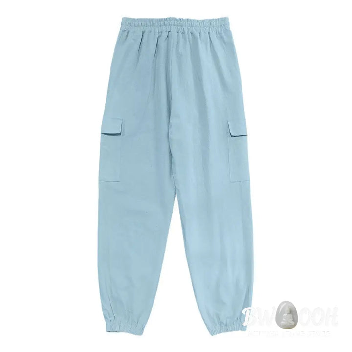 Buddha Stones Solid Color Linen Drawstring Men’s Cargo Pants With Pockets - Men’s Pants