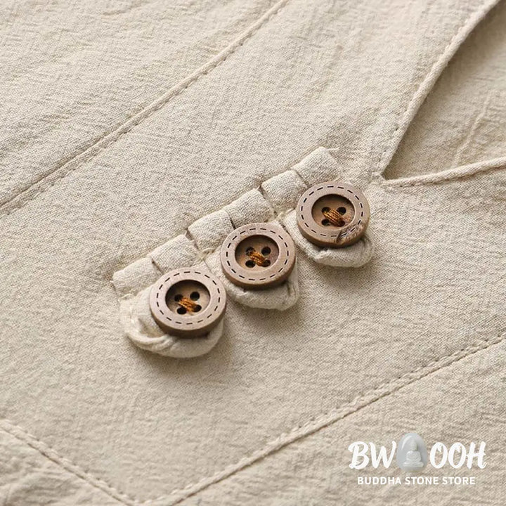 Buddha Stones Solid Color Long Sleeve Button Shirt Cotton Linen Men Clothing - Men’s T-Shirts