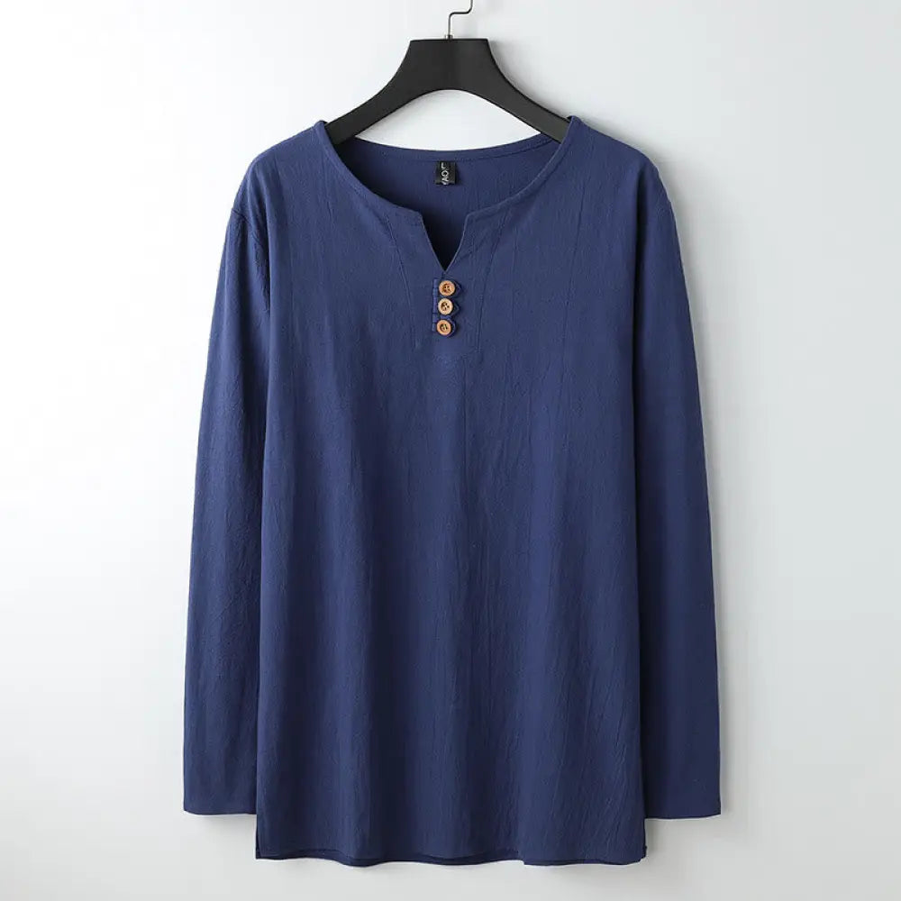 BWOOOH Solid Color Long Sleeve Button Shirt Cotton Linen 