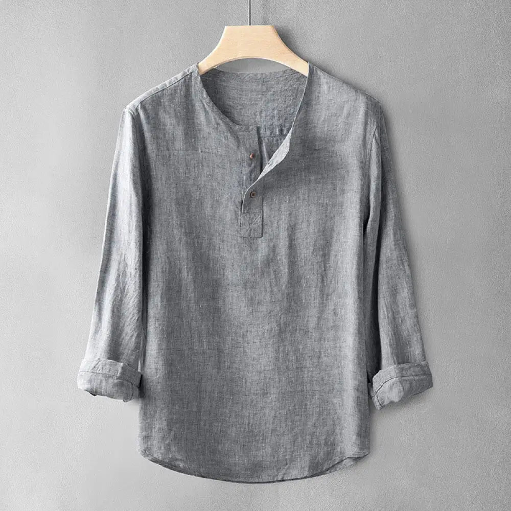Buddha Stones Solid Color Long Sleeve Button Shirt Linen Men Clothing - DarkGray / US/UK/AU34，EU44 (M) - Men’s Shirts