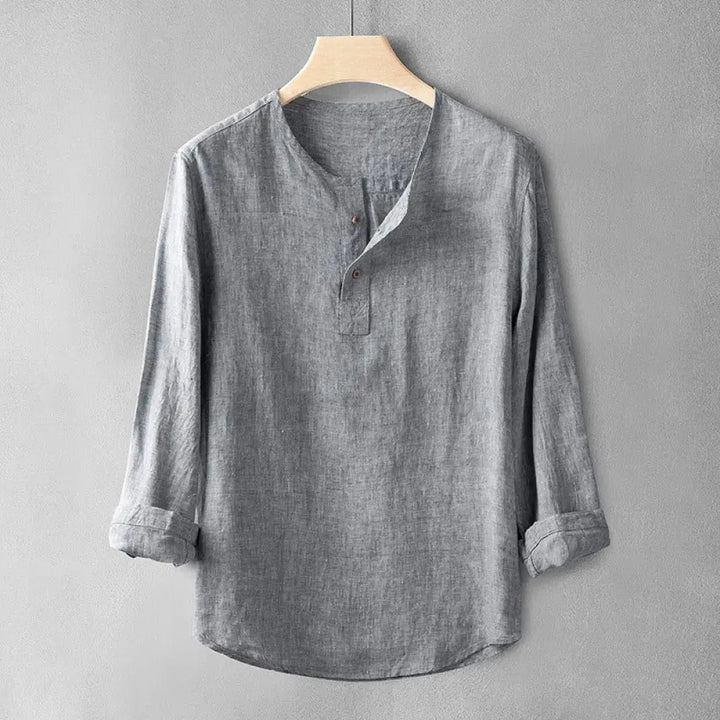 Buddha Stones Solid Color Long Sleeve Button Shirt Linen Men Clothing - DarkGray / US/UK/AU34，EU44 (M) - Men’s Shirts