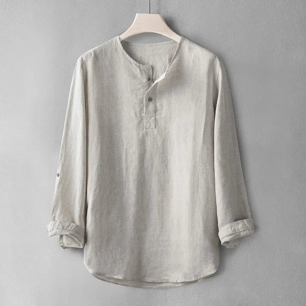 BWOOOH Solid Color Long Sleeve Button Shirt Linen Men Clo