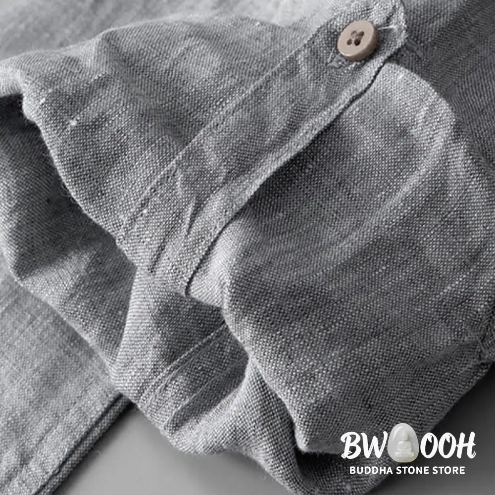 Buddha Stones Solid Color Long Sleeve Button Shirt Linen Men Clothing - Men’s Shirts