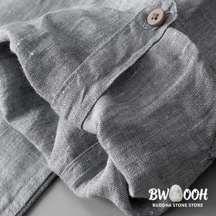 Buddha Stones Solid Color Long Sleeve Button Shirt Linen Men Clothing - Men’s Shirts
