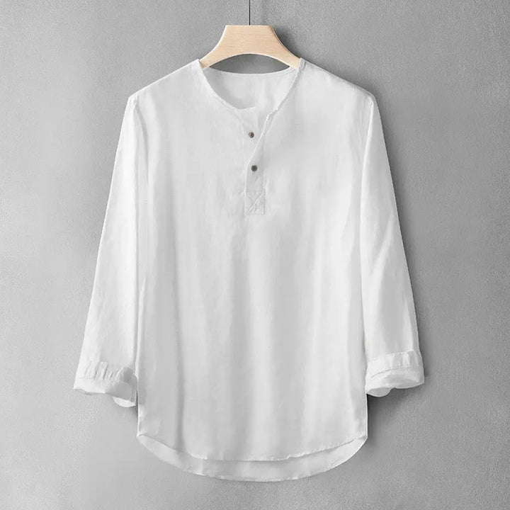 Buddha Stones Solid Color Long Sleeve Button Shirt Linen Men Clothing - White / US/UK/AU34，EU44 (M) - Men’s Shirts