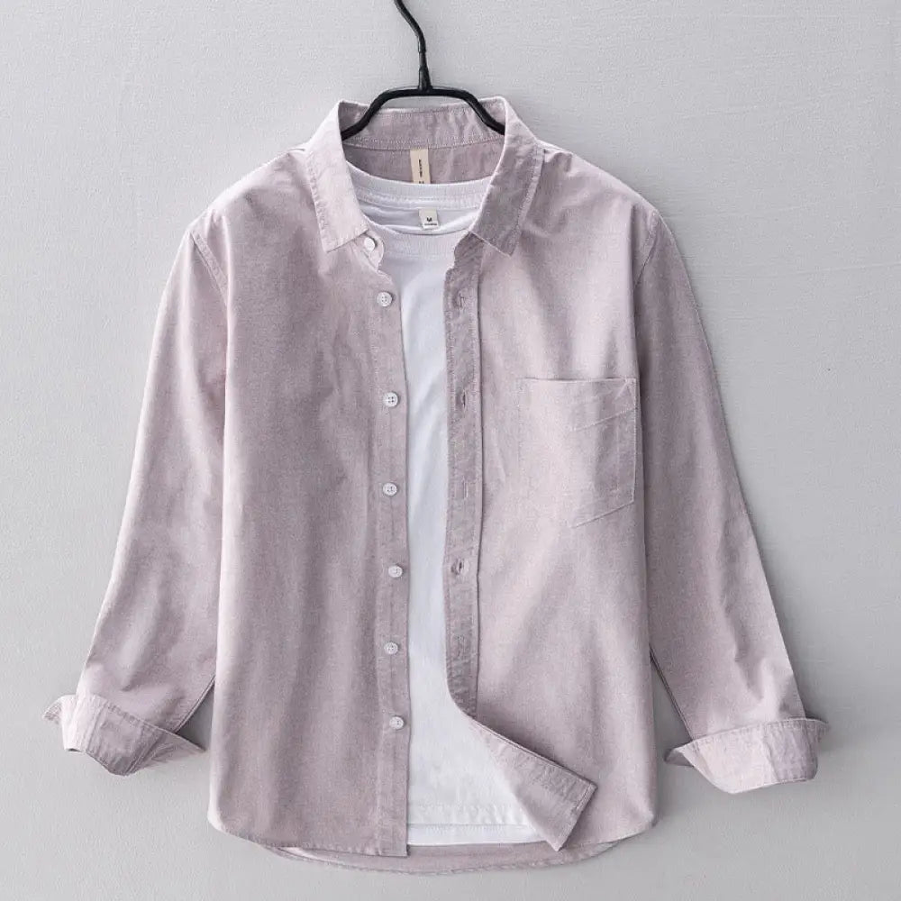 Buddha Stones Solid Color Long Sleeve Buttons Down Design Men Cotton Shirt Clothing - AntiqueWhite / US/UK/AU36，EU46