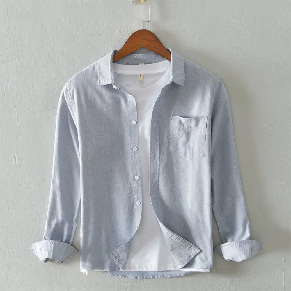 Buddha Stones Solid Color Long Sleeve Buttons Down Design Men Cotton Shirt Clothing - LightGrey / US/UK/AU36，EU46 (XL)