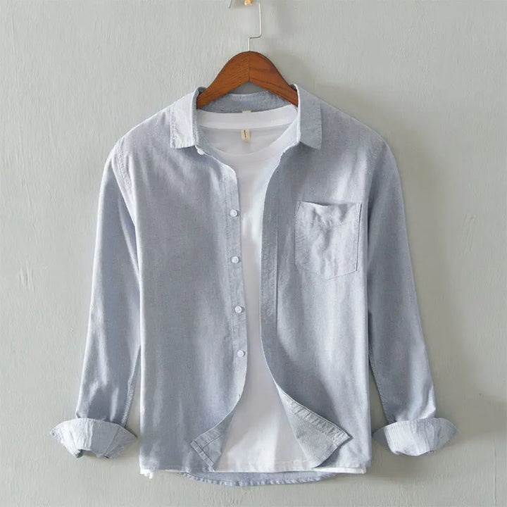 Buddha Stones Solid Color Long Sleeve Buttons Down Design Men Cotton Shirt Clothing - LightGrey / US/UK/AU36，EU46 (XL)