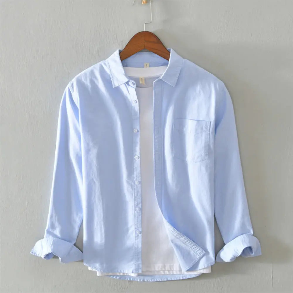 Buddha Stones Solid Color Long Sleeve Buttons Down Design Men Cotton Shirt Clothing - LightSkyBlue / US/UK/AU36，EU46