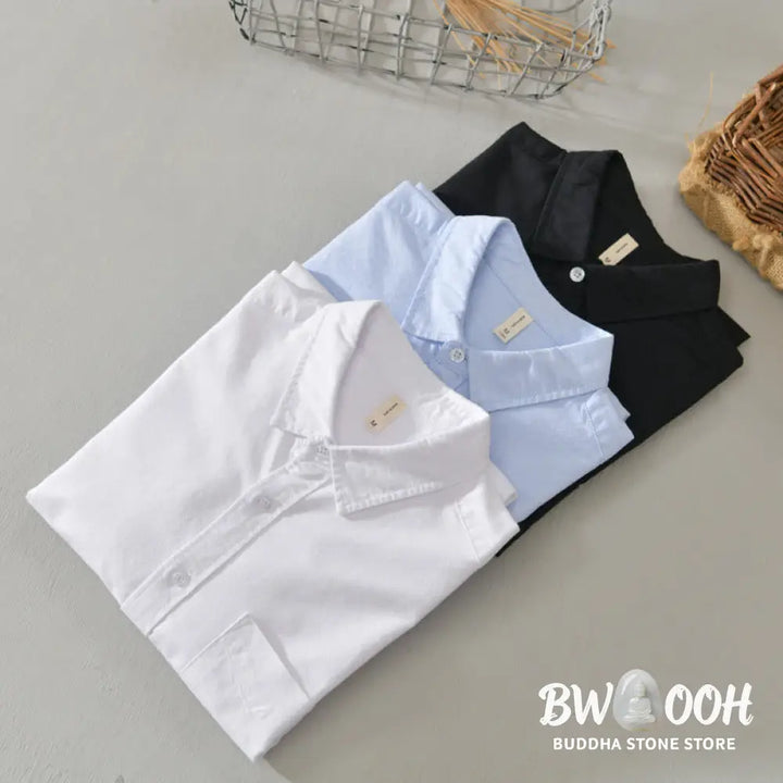 Buddha Stones Solid Color Long Sleeve Buttons Down Design Men Cotton Shirt Clothing - Men’s Shirts