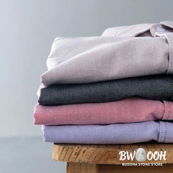 Buddha Stones Solid Color Long Sleeve Buttons Down Design Men Cotton Shirt Clothing - Men’s Shirts