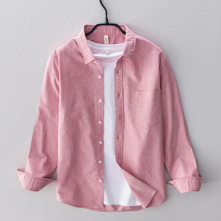 Buddha Stones Solid Color Long Sleeve Buttons Down Design Men Cotton Shirt Clothing - Pink / US/UK/AU36，EU46 (XL)