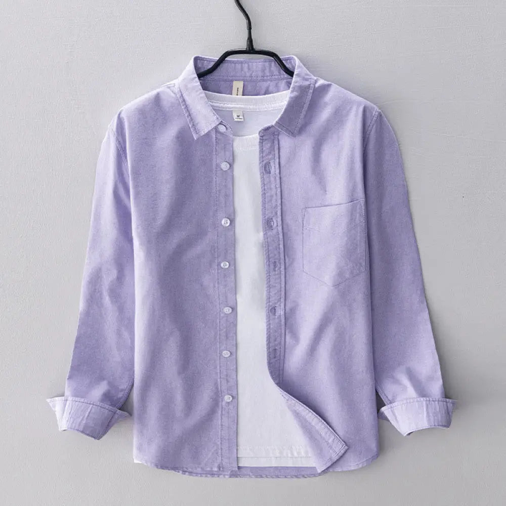 Buddha Stones Solid Color Long Sleeve Buttons Down Design Men Cotton Shirt Clothing - Thistle / US/UK/AU36，EU46 (XL)
