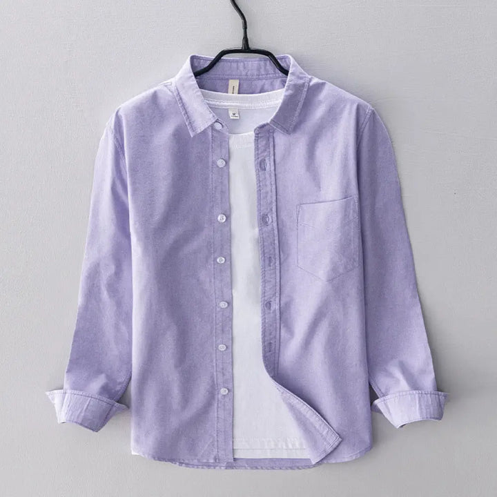 Buddha Stones Solid Color Long Sleeve Buttons Down Design Men Cotton Shirt Clothing - Thistle / US/UK/AU36，EU46 (XL)