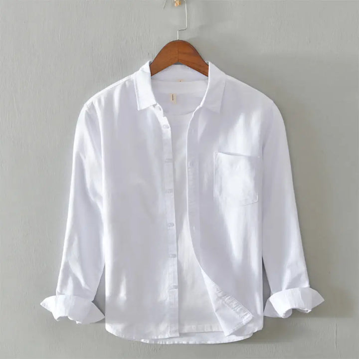 Buddha Stones Solid Color Long Sleeve Buttons Down Design Men Cotton Shirt Clothing - White / US/UK/AU36，EU46 (XL)