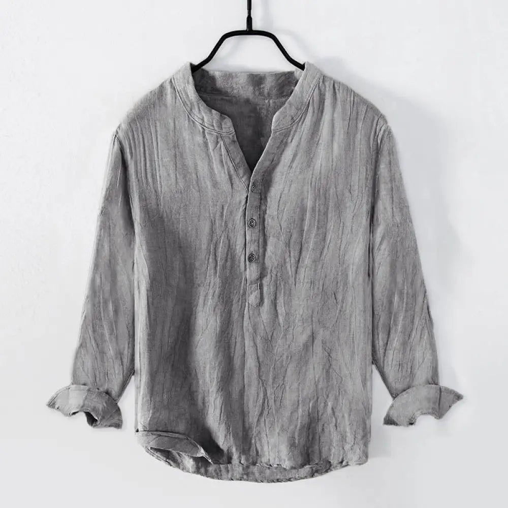 BWOOOH Solid Color Long Sleeve Half Button Shirt Cotton L