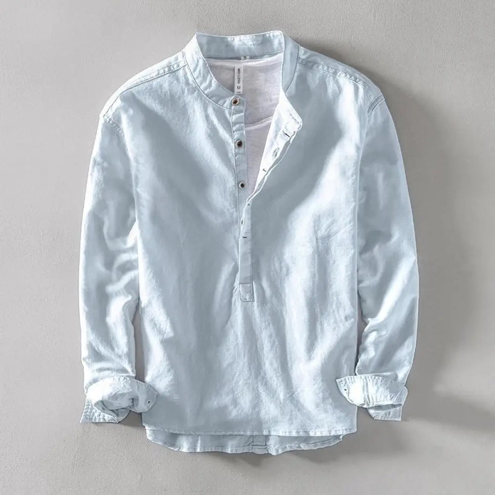 BWOOOH Solid Color Long Sleeve Half Button Shirt Cotton L