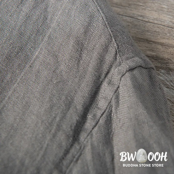 Buddha Stones Solid Color Long Sleeve Half Button Shirt Cotton Linen Men Clothing - Men’s Shirts