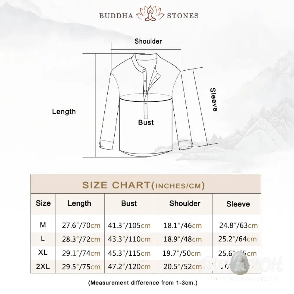 Buddha Stones Solid Color Long Sleeve Half Button Shirt Cotton Linen Men Clothing - Men&