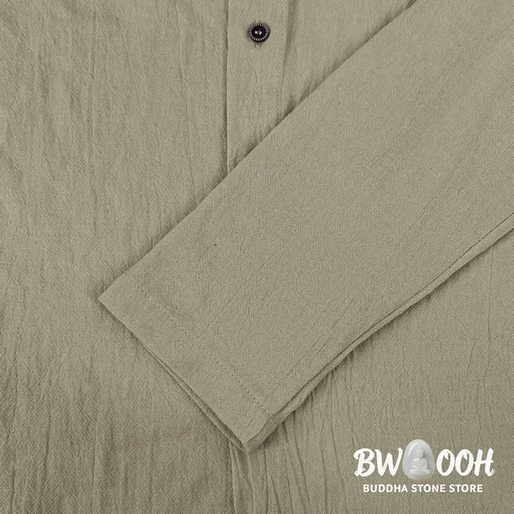 Buddha Stones Solid Color Long Sleeve Hooded Drawstring Buttons Cotton Men’s Shirt - Men’s Shirts