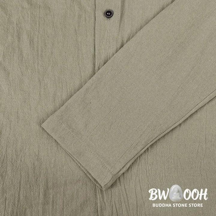 Buddha Stones Solid Color Long Sleeve Hooded Drawstring Buttons Cotton Men’s Shirt - Men’s Shirts