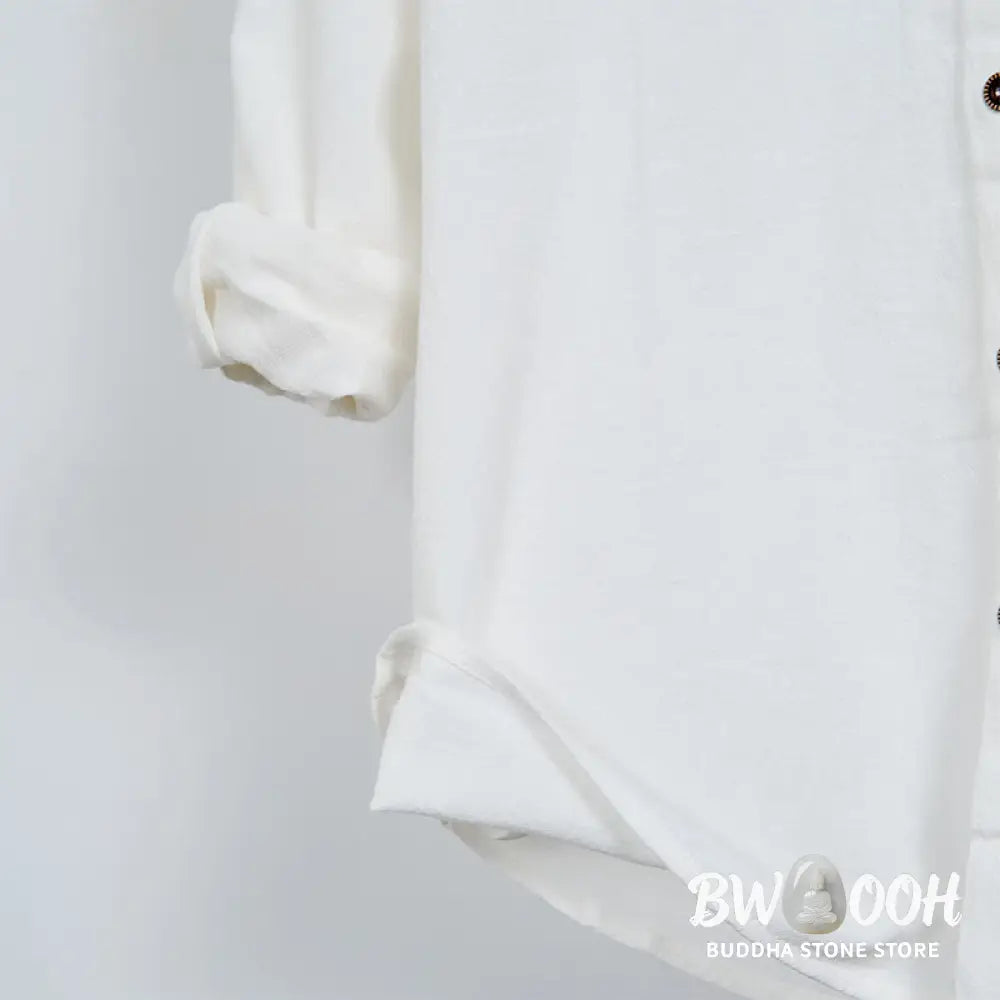 Buddha Stones Solid Color Long Sleeve Hooded Drawstring Buttons Cotton Men’s Shirt - Men’s Shirts
