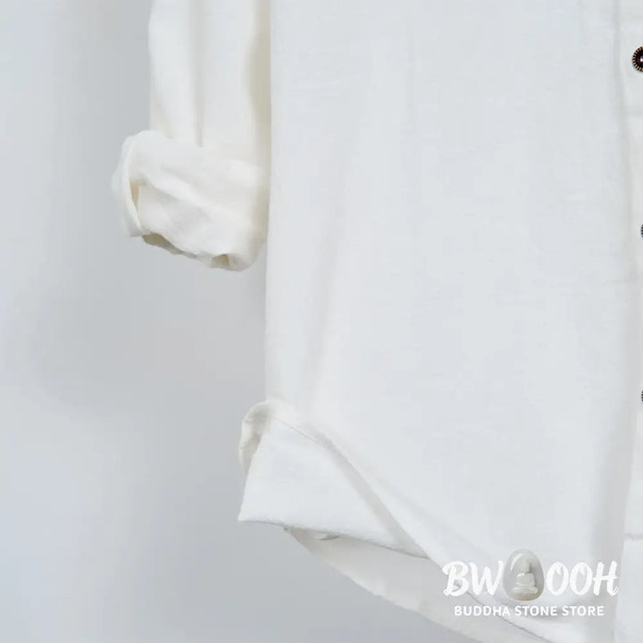 Buddha Stones Solid Color Long Sleeve Hooded Drawstring Buttons Cotton Men’s Shirt - Men’s Shirts