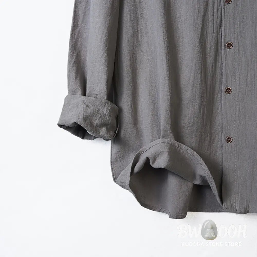 Buddha Stones Solid Color Long Sleeve Hooded Drawstring Buttons Cotton Men’s Shirt - Men’s Shirts