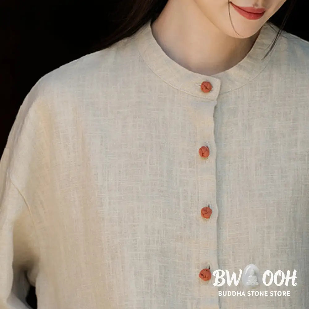 Buddha Stones Solid Color Loose Button Blouse Long Sleeve Shirt Top - Long Sleeve Shirt