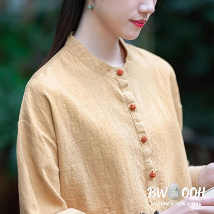 Buddha Stones Solid Color Loose Button Blouse Long Sleeve Shirt Top - Long Sleeve Shirt