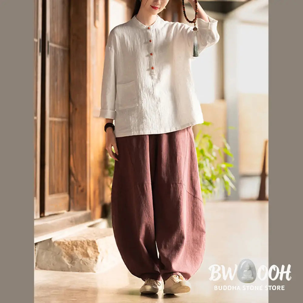 Buddha Stones Solid Color Loose Button Blouse Long Sleeve Shirt Top - Long Sleeve Shirt