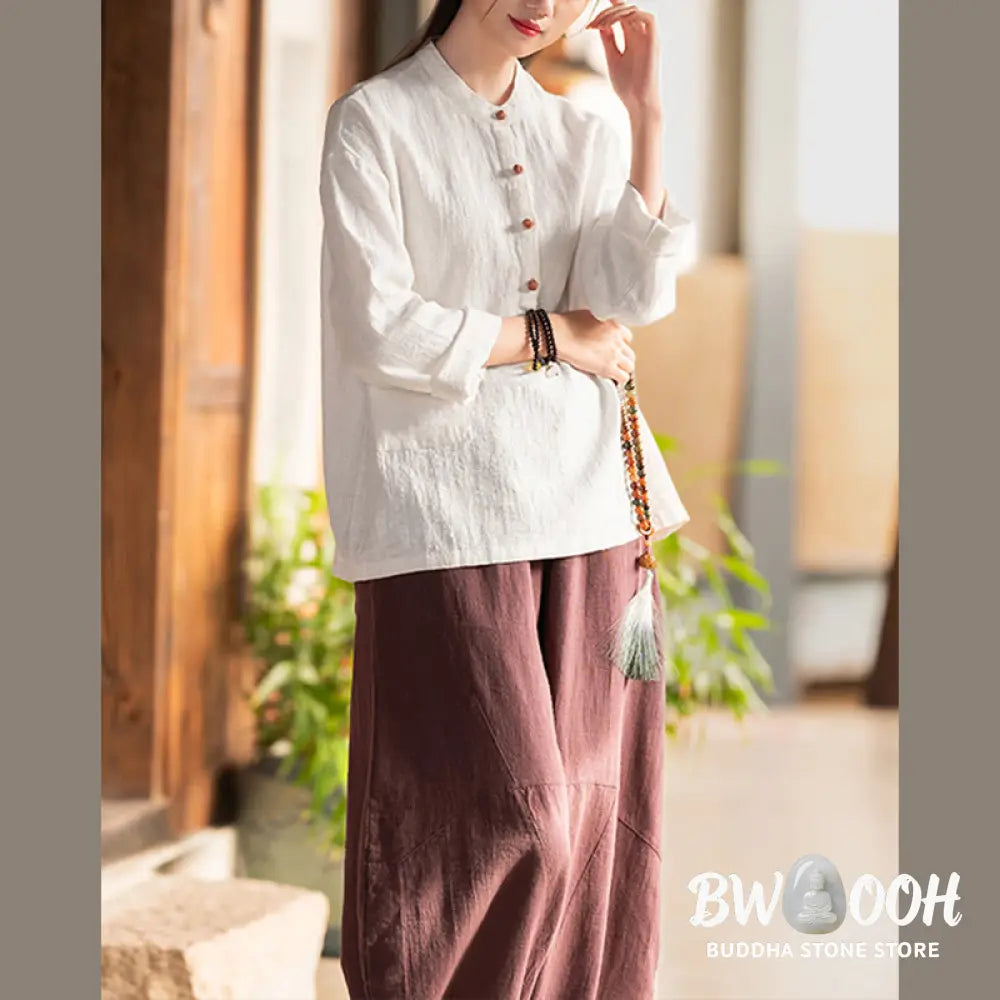 Buddha Stones Solid Color Loose Button Blouse Long Sleeve Shirt Top - Long Sleeve Shirt