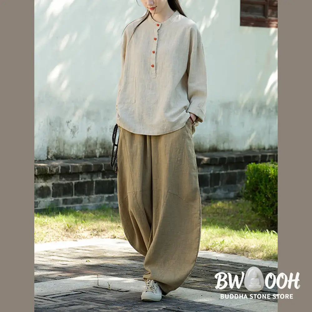 Buddha Stones Solid Color Loose Button Blouse Long Sleeve Shirt Top - Long Sleeve Shirt